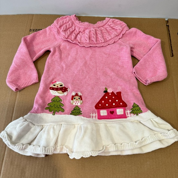Gymboree Other - Gymboree Girls Christmas Cotton Knit Ruffle Long Sleeve Dress Pink White